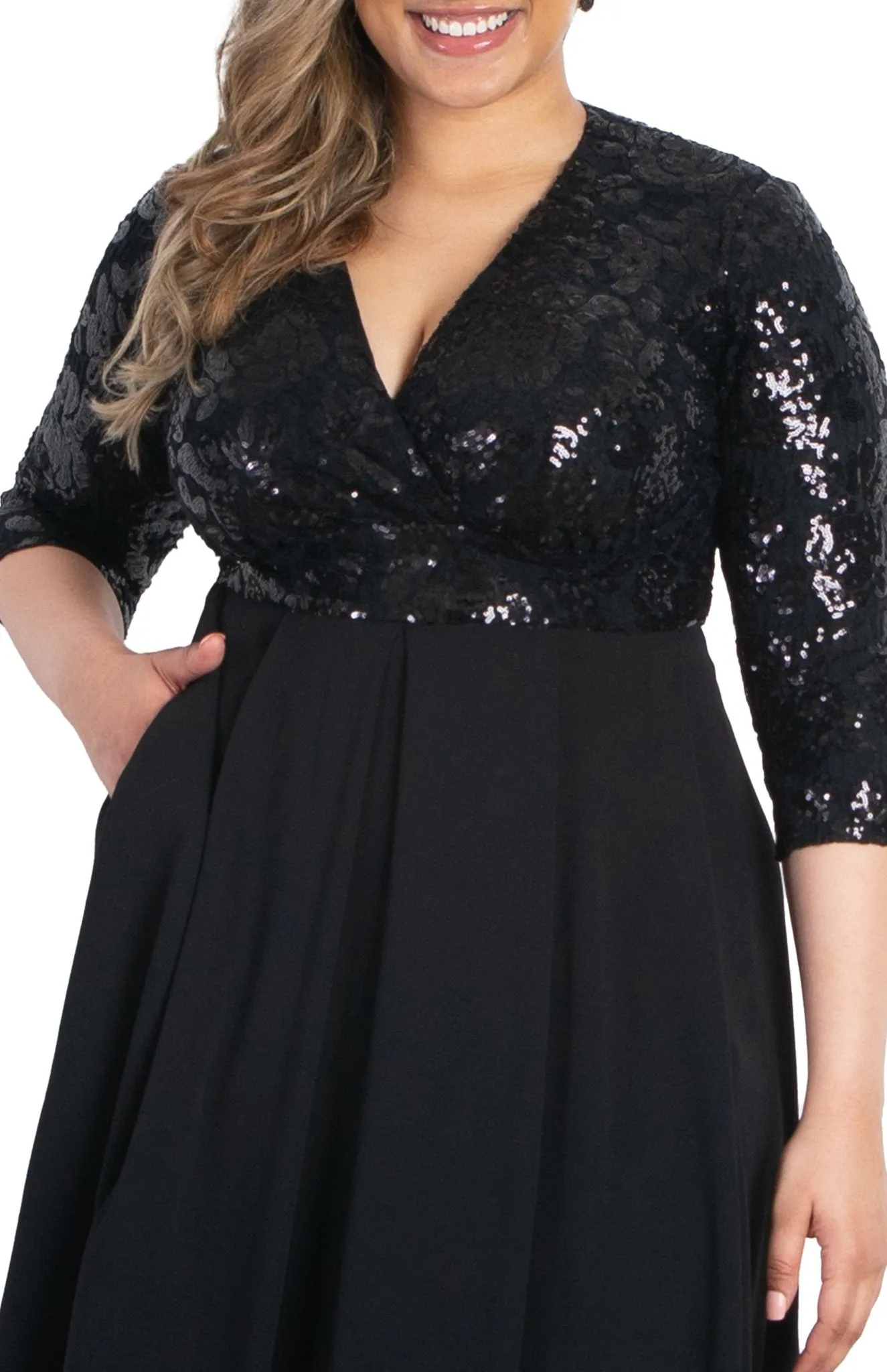 Paris Pleated Sequin Gown - Plus