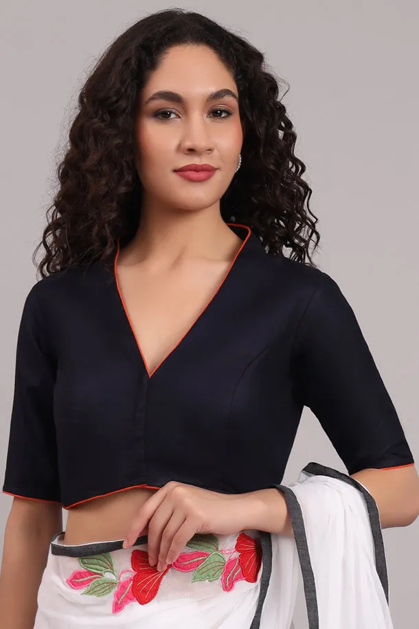 Parthsarthi Embroidered Cotton Blouse  Black