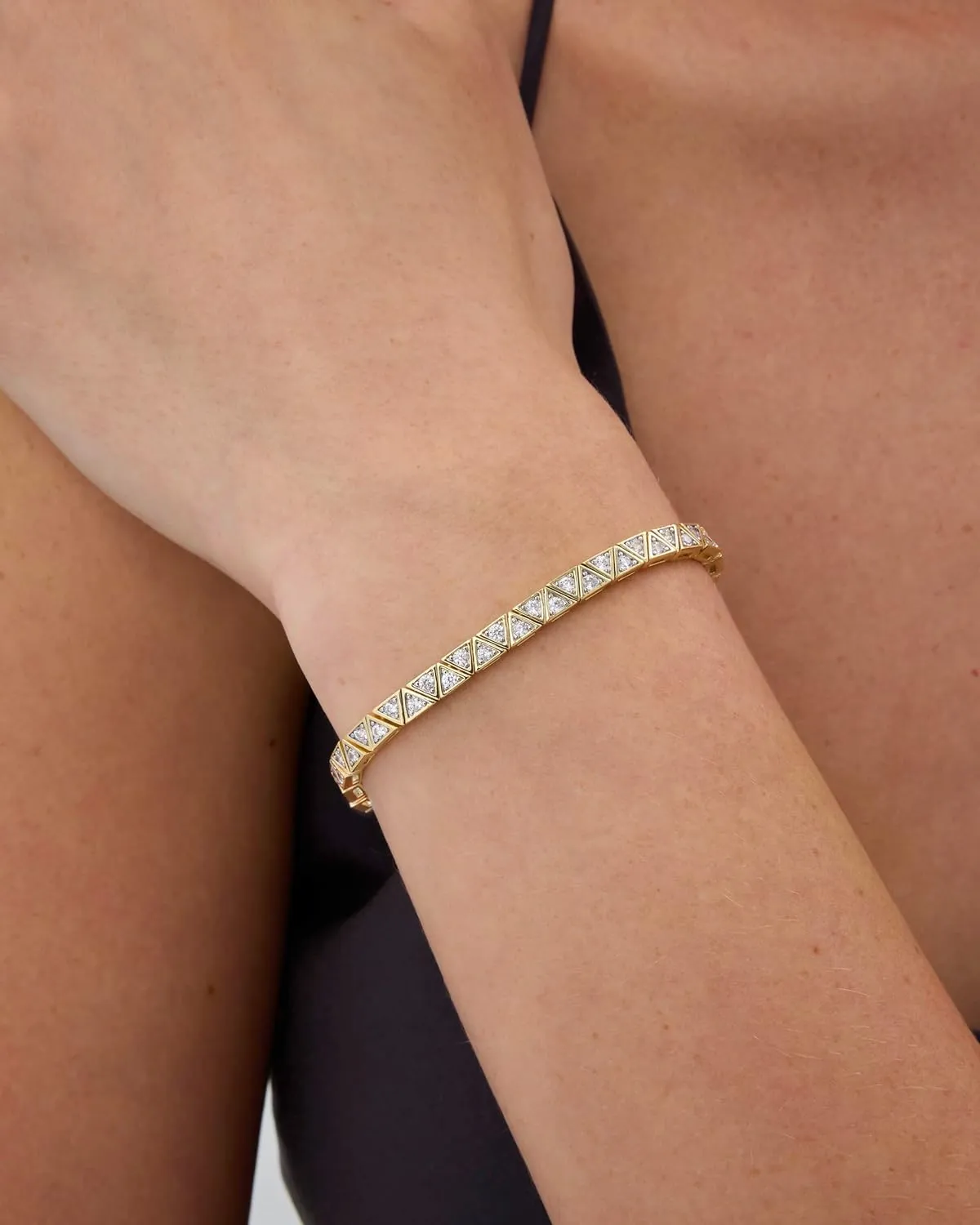 PAVOI 14K-18K Gold Plated Simulated Diamonds Bezel Set Tennis Bracelets for Women - Cubic Zirconia Stones Trillion Trinity Radiant Cut Round Pear Heart Statement Bride Gold Bracelet Stack - Sizes 6.5-7.5 Inch