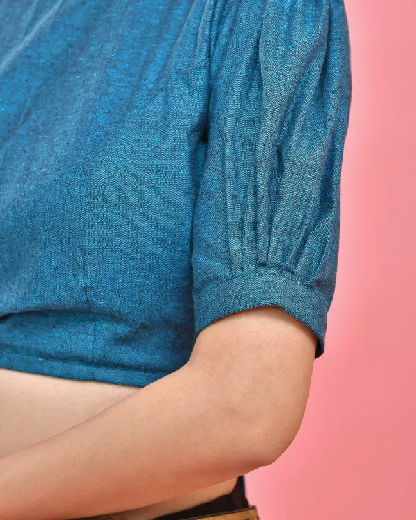 Peacock Blue Crop Top Blouse