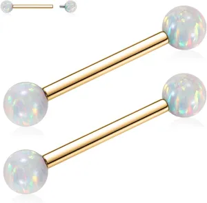 PEAKLINK 14G Titanium Nipple Rings & Barbell - CZ Opal Bridge Piercing Jewelry - Straight Internally Threaded - 12-18mm
