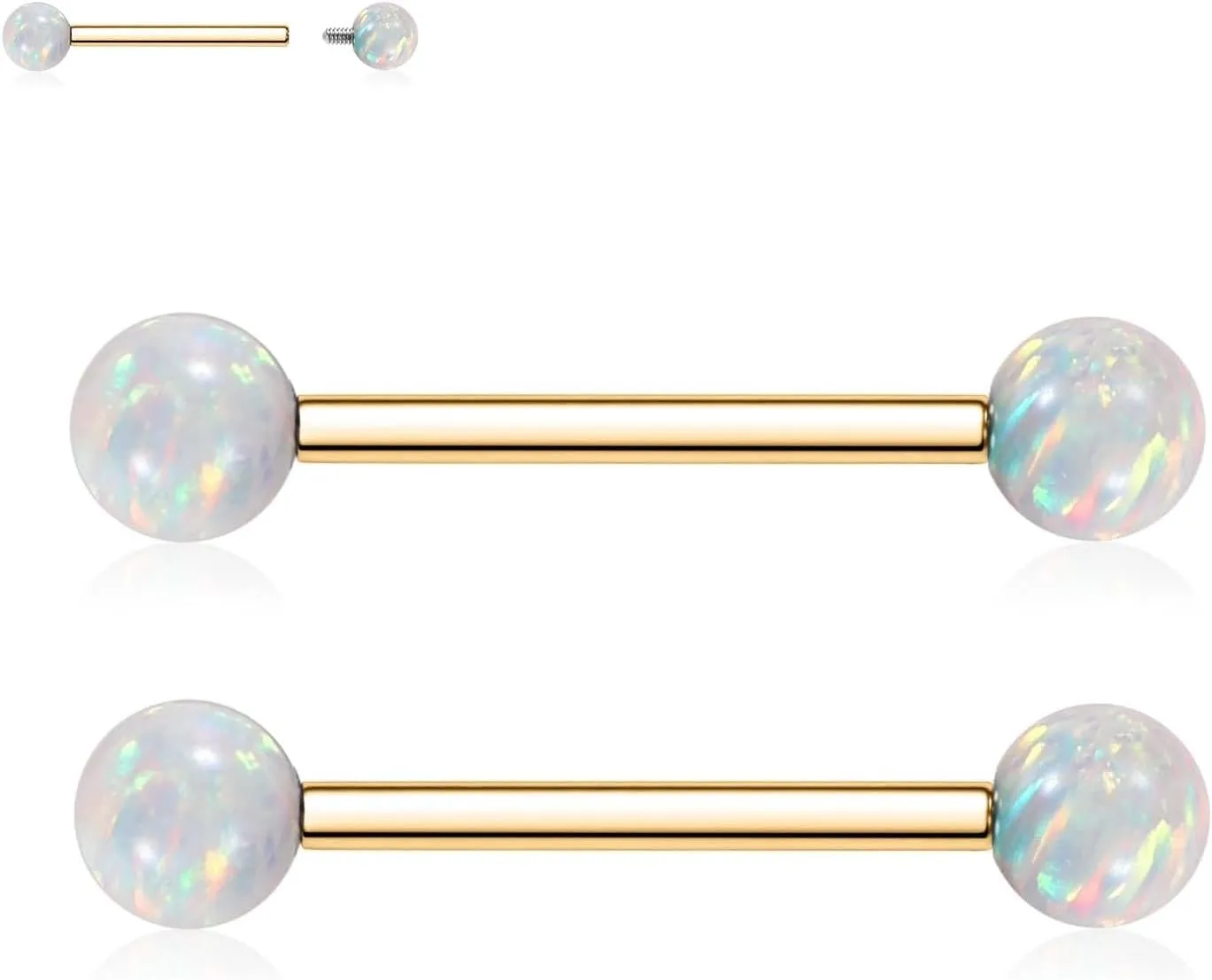 PEAKLINK 14G Titanium Nipple Rings & Barbell - CZ Opal Bridge Piercing Jewelry - Straight Internally Threaded - 12-18mm