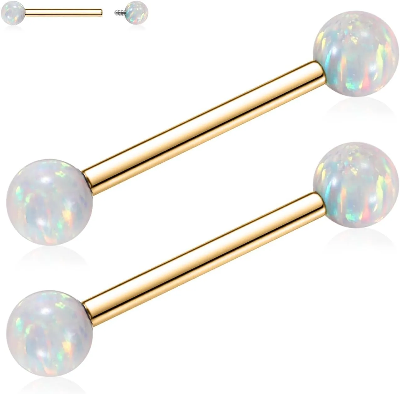 PEAKLINK 14G Titanium Nipple Rings & Barbell - CZ Opal Bridge Piercing Jewelry - Straight Internally Threaded - 12-18mm