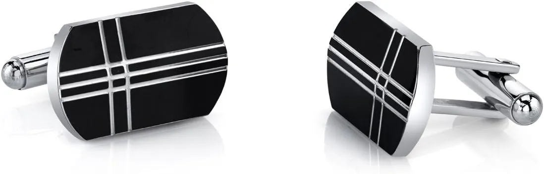 Peora Elegant Surgical Grade Stainless Steel Designer Cufflinks for Tuxedo, Business or Formal Shirts, Sleek Black Cross Motif, Men's Cufflinks Business Wedding Shirts, For Gifts & Everyday Wear