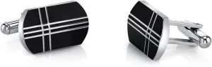 Peora Elegant Surgical Grade Stainless Steel Designer Cufflinks for Tuxedo, Business or Formal Shirts, Sleek Black Cross Motif, Men's Cufflinks Business Wedding Shirts, For Gifts & Everyday Wear