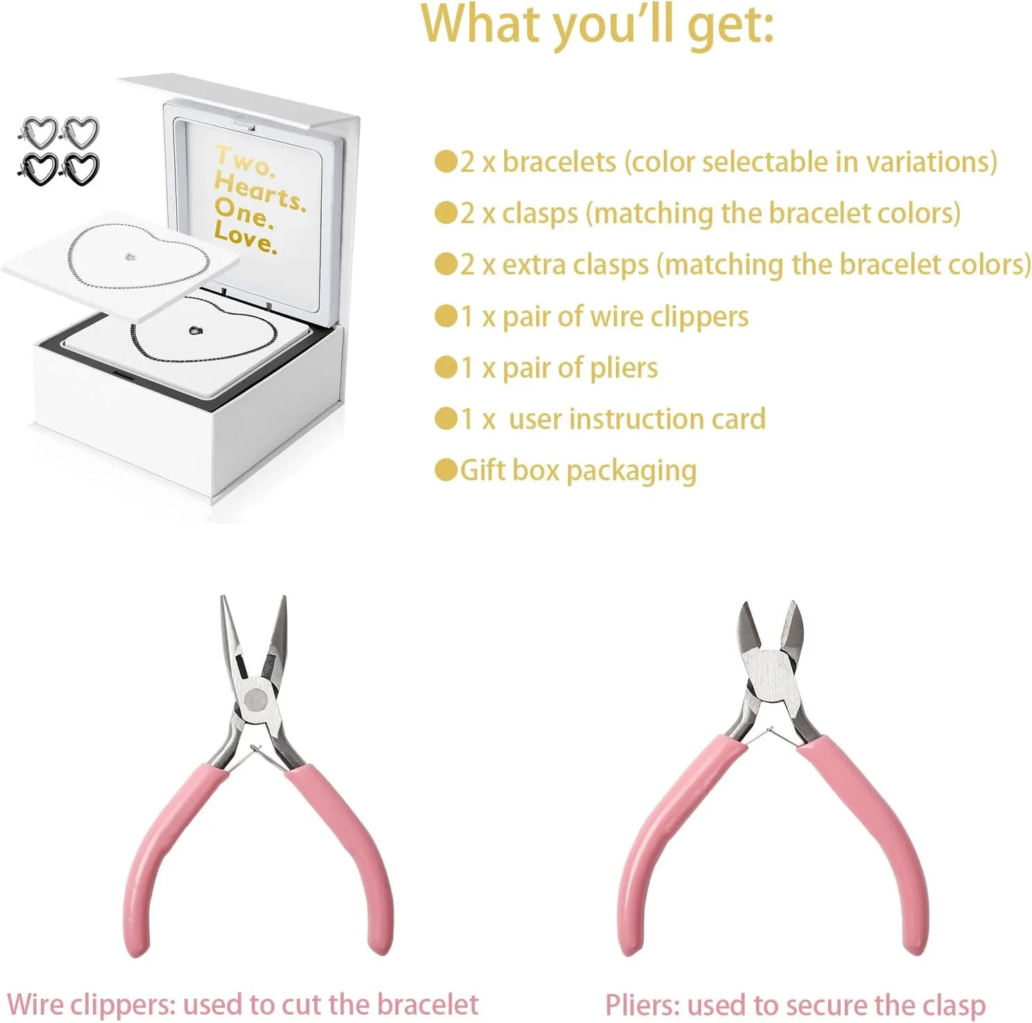 Permanent Couples Bracelet Kit  Locking Heart Clasp DIY Bracelet Set for Couples, Friends, and Family  Unique Gift for Anniversary, Valentines Day, Birthday  His & Hers Matching Bracelets