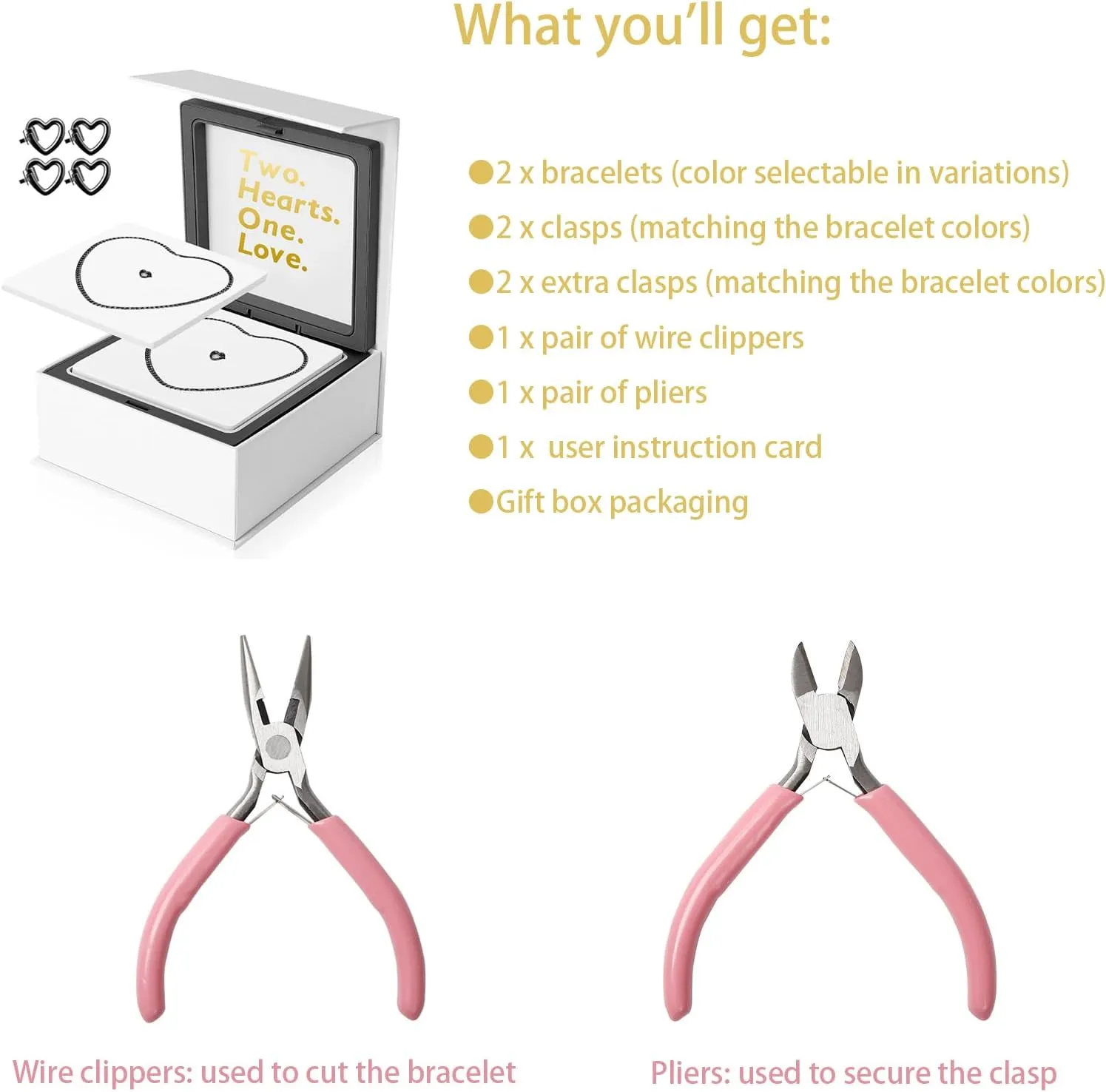 Permanent Couples Bracelet Kit  Locking Heart Clasp DIY Bracelet Set for Couples, Friends, and Family  Unique Gift for Anniversary, Valentines Day, Birthday  His & Hers Matching Bracelets