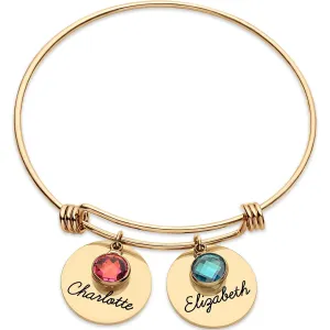 Personalized Birthstone Bangle Bracelet, Custom Engraved Name Charm Jewelry for Mom Grandma Wife Girls, Gifts for Valentine's Day, Mother's Day, Matching Bracelets for Best Friends Mom and Daughter