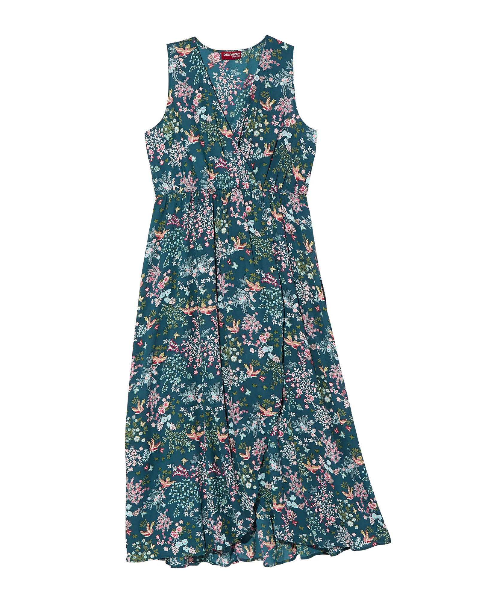 Petal Sleeveless Faux Wrap Maxi | Navy / Pink