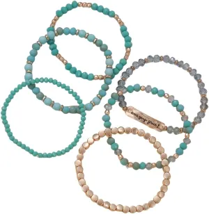 Pingyongchang Turquoise Crystal Stackable Beaded Bracelets Set for Women Girls Stretch Cuff Friendship Statement Boho Summer Beach Birthday Memorial Day Gifts