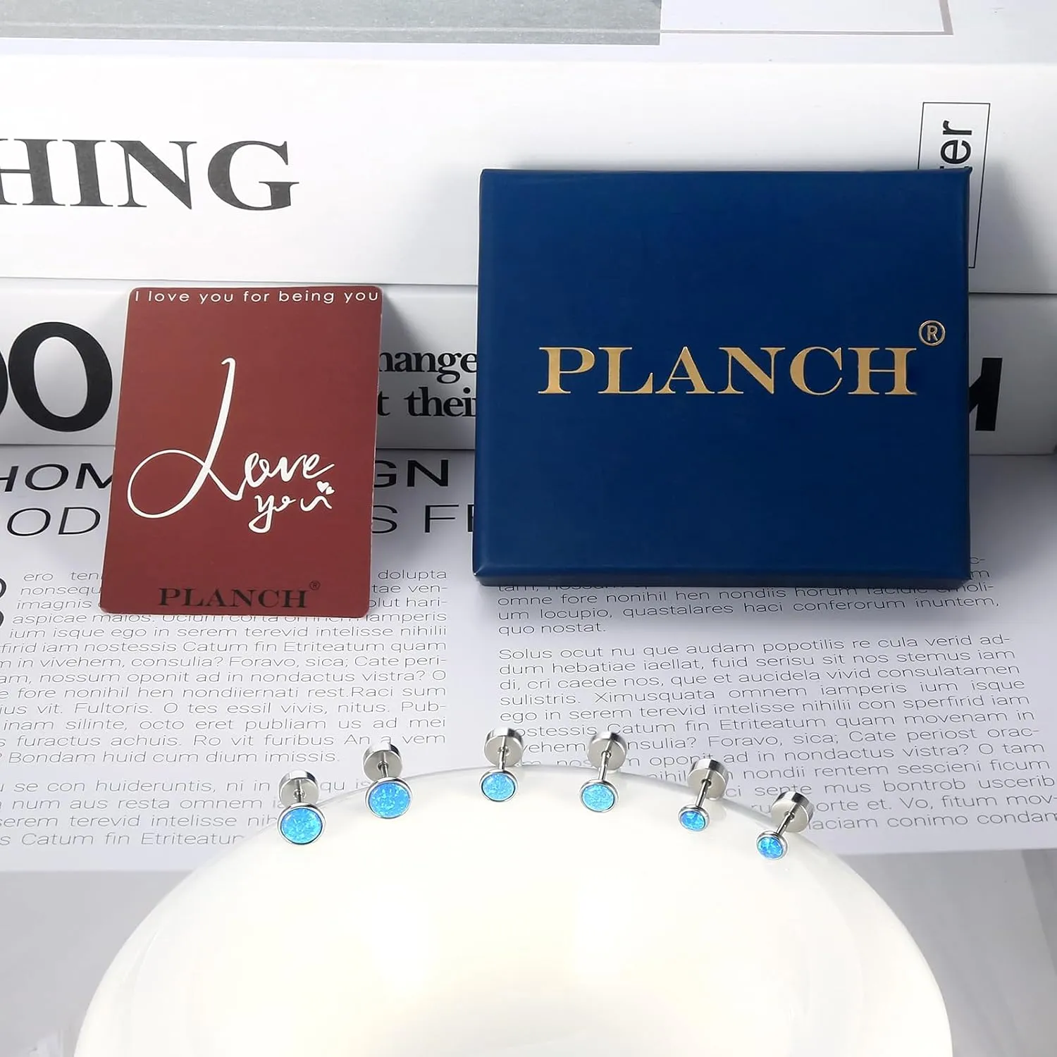 Planch Opal Stud Earring for Women Hypoallergenic Small Stud Earrings for Sensitive Ears Plated Stud