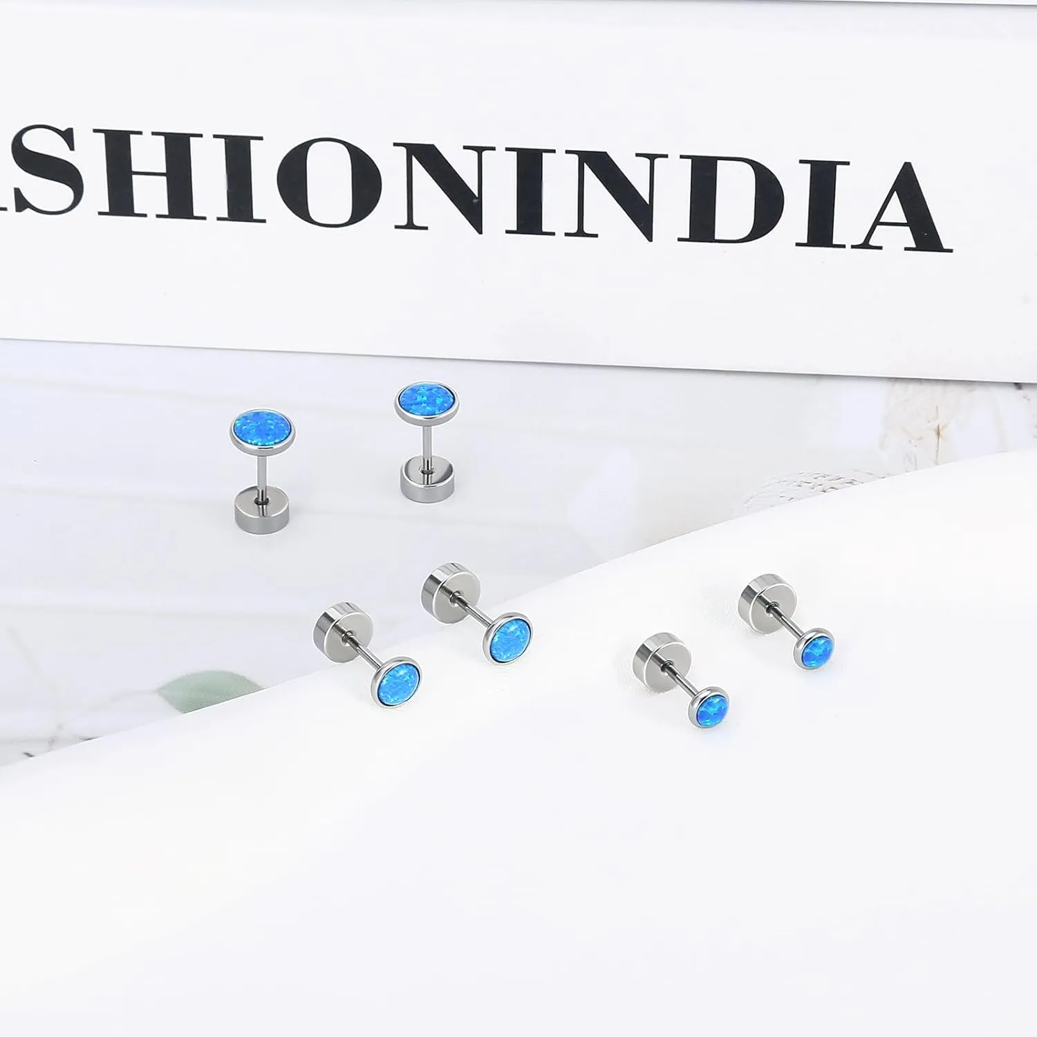 Planch Opal Stud Earring for Women Hypoallergenic Small Stud Earrings for Sensitive Ears Plated Stud