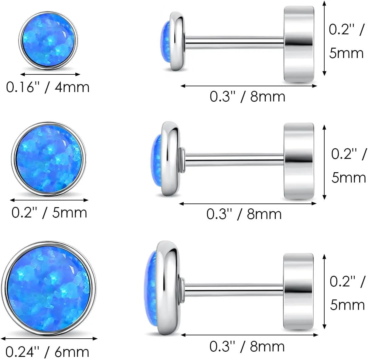 Planch Opal Stud Earring for Women Hypoallergenic Small Stud Earrings for Sensitive Ears Plated Stud