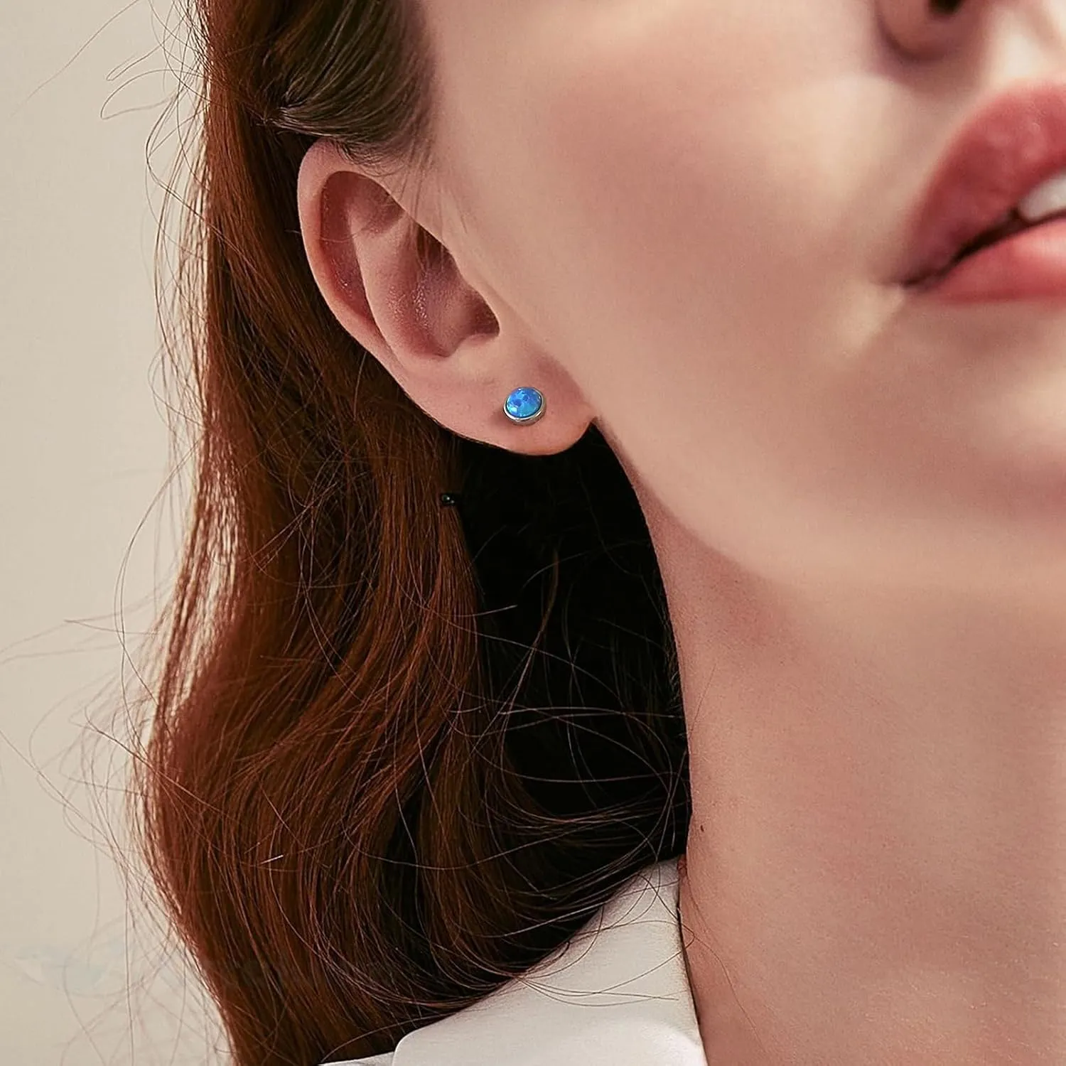 Planch Opal Stud Earring for Women Hypoallergenic Small Stud Earrings for Sensitive Ears Plated Stud