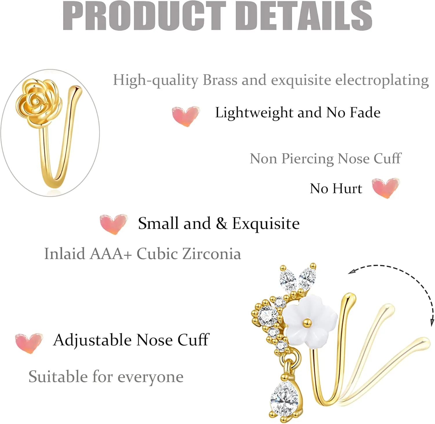 PLOMFOV 16Pcs Fake Nose Ring for Women African Nose Cuffs Faux Clip on Dangling Nose Ring Cuffs for Non Pierced Nose