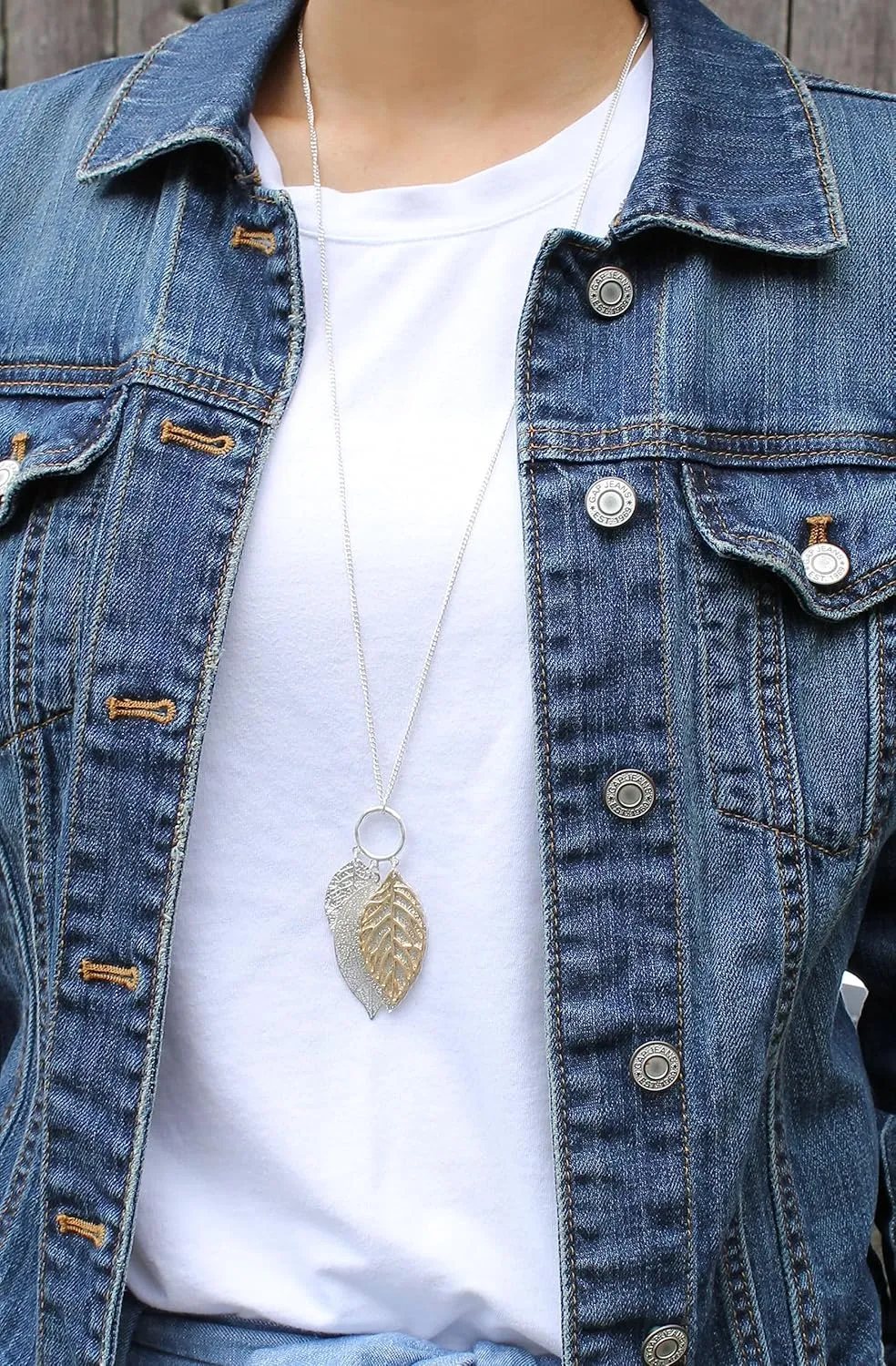 POMINA Gold Silver Two Tone Filigree Fall Leaf Pendant Long Necklace Chic Sweater Chain Statement Necklace for Women