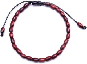 Prayer Beads Bracelet Lucky Wood Tibetan Buddha Simple Yoga Amulet Meditation Bracelets Jewelry For Men Women Adjustable (Red)