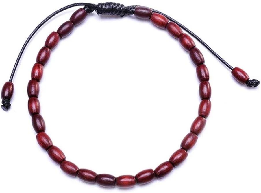 Prayer Beads Bracelet Lucky Wood Tibetan Buddha Simple Yoga Amulet Meditation Bracelets Jewelry For Men Women Adjustable (Red)