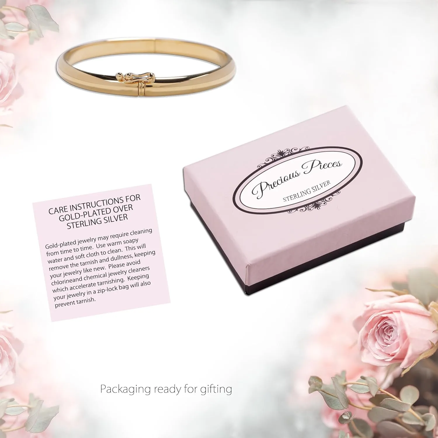 Precious Pieces 14K Gold-Plated Bangle Bracelet for Babies, Toddlers, Children, Kids, Teens and Women