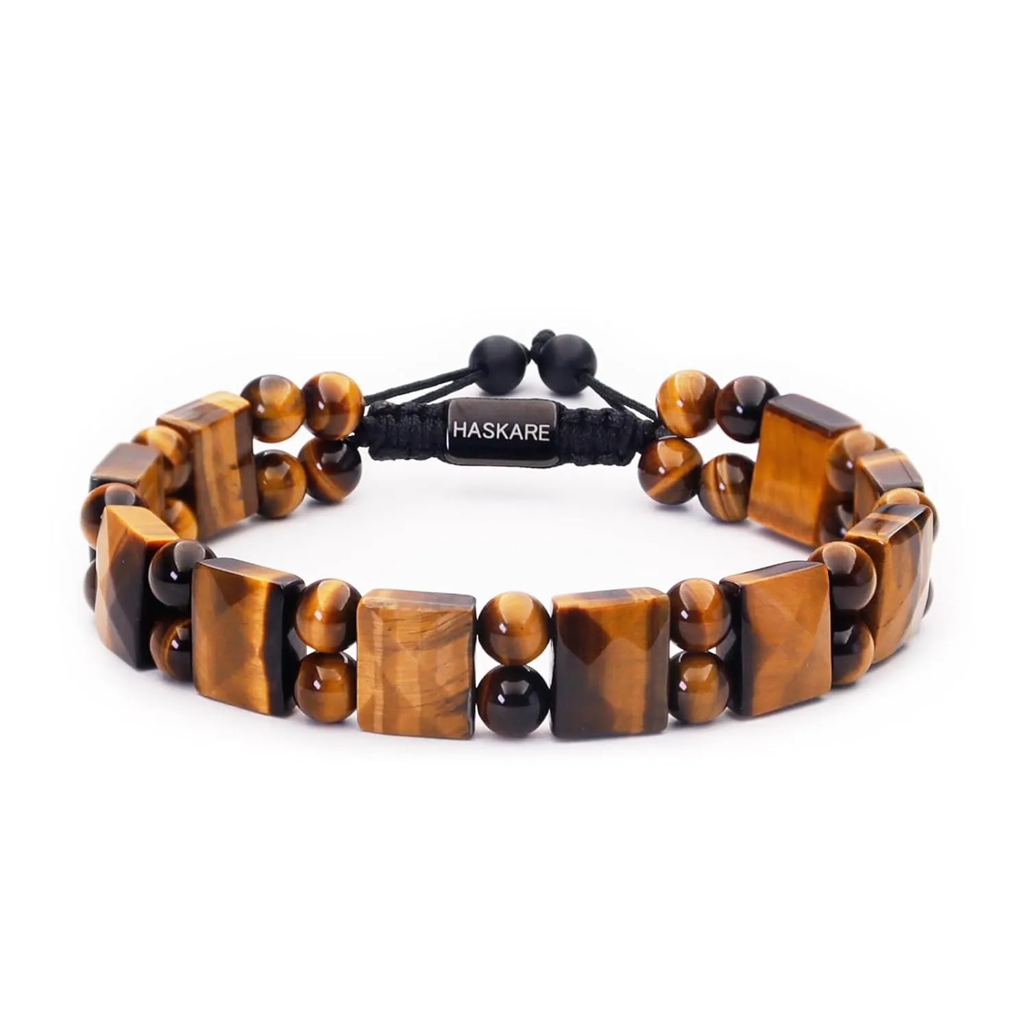 Protection Crystals Tiger Eye Bracelets for men, HASKARE Mens Bracelet Beads Healing Crystal Tigers Eye Bracelet, Genuine Stone Anxiety Relief Woven Drawstring Flatbead Bracelet Gift for Him