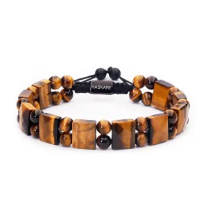 Protection Crystals Tiger Eye Bracelets for men, HASKARE Mens Bracelet Beads Healing Crystal Tigers Eye Bracelet, Genuine Stone Anxiety Relief Woven Drawstring Flatbead Bracelet Gift for Him