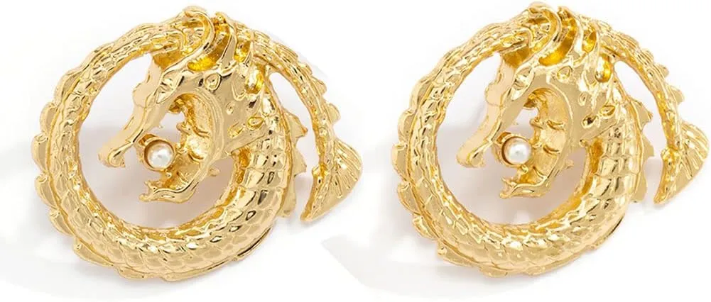 Punk Dragon Earrings Metal Dangle Earrings Studs Vintage Unique Chic Statement Ear Jewelry Accessories for Women