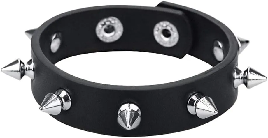Punk Studded Spike Bracelet Goth Leather Cuff Bangle Rock Black Wristband