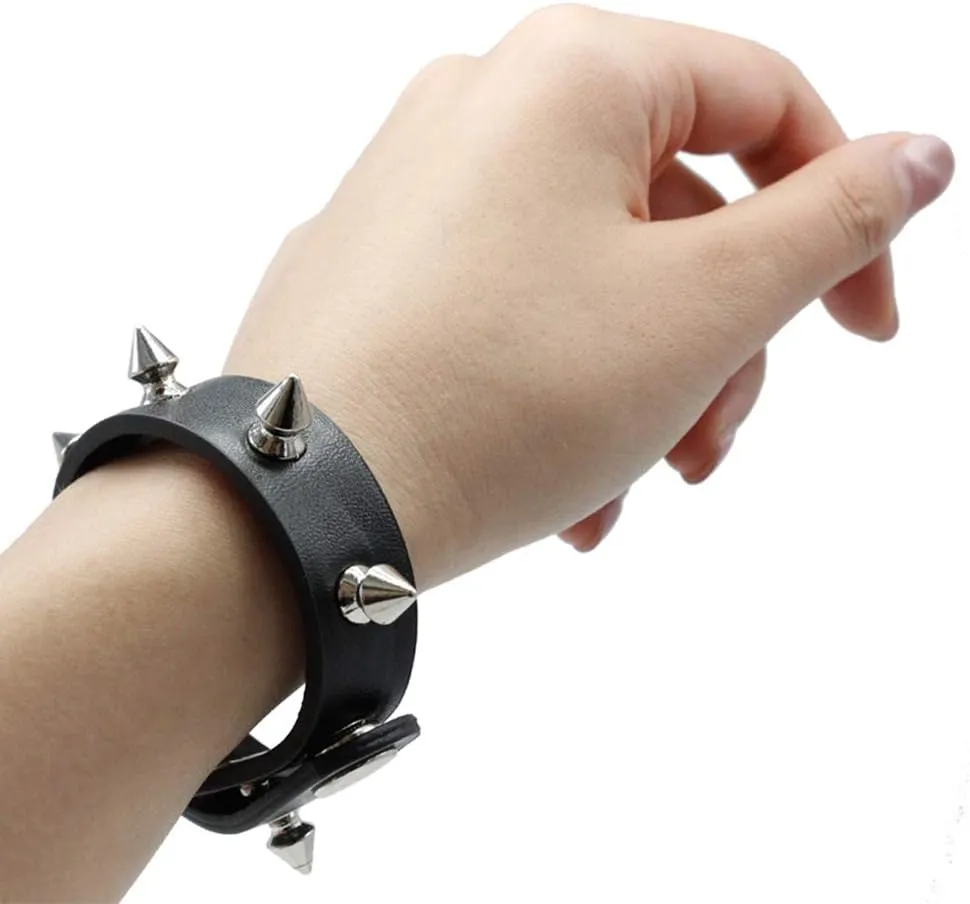 Punk Studded Spike Bracelet Goth Leather Cuff Bangle Rock Black Wristband