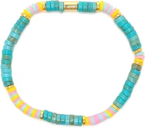 Pura Vida Bracelets Turkis Vinyl Disc Bead Stretch Bracelet for Women - One Size
