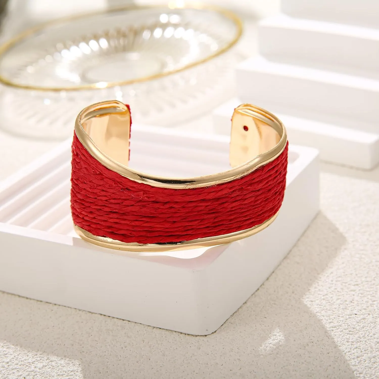 Raffia Irregular Wave Cuff Bracelet for Women, Chunky Bangle Wide Open Cuff Bangle Statement Bracelet