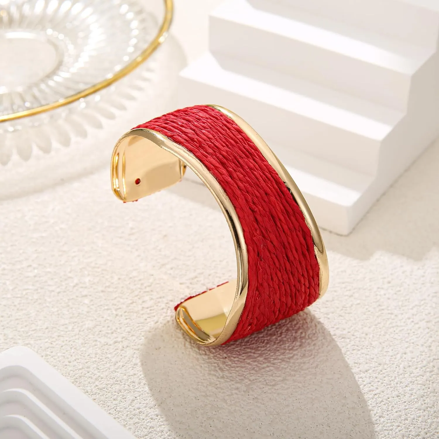 Raffia Irregular Wave Cuff Bracelet for Women, Chunky Bangle Wide Open Cuff Bangle Statement Bracelet