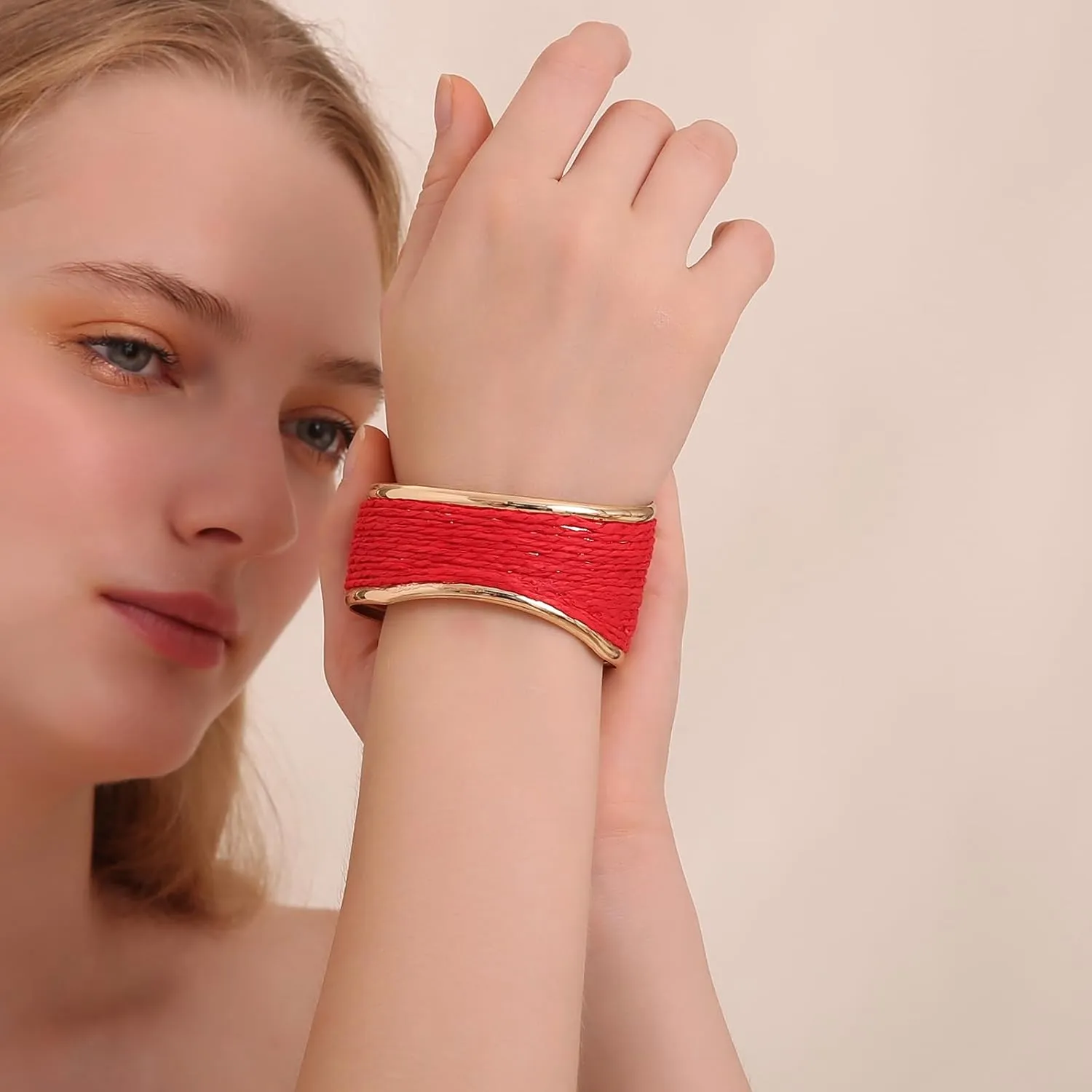Raffia Irregular Wave Cuff Bracelet for Women, Chunky Bangle Wide Open Cuff Bangle Statement Bracelet