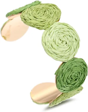 Raffia Multiple Circles Cuff Bracelet for Women, Handmade Colorful Round Bangle Geometric Adjustable Statement Bracelet