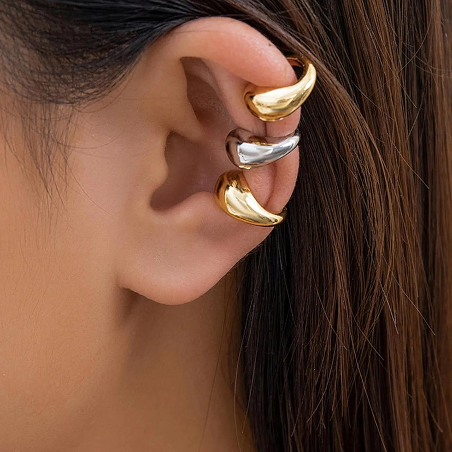 REELMAR Gold Ear Cuffs for Women Chunky Ear Cuff Non Piercing Clip On Earrings Trendy Teardrop Ear Cartilage Upper Non Piercing Helix Wrap Adjustable Ear Cuffs