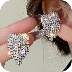 Rhinestone Tassels Ear Cuff Earrings for Women Clip On Cartilage Earrings Non Pierced Ear Cartilage Clip on Wrap Ear Cuff