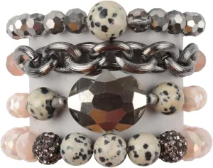 RIAH FASHION Bohemian Natural Stone Beaded Multi Layer Stacking Statement Bracelets - Sparkly Crystal Beads Chain Stretch Bangle Set