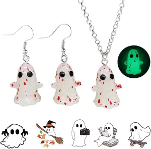 RONIAVL Halloween Ghost Earrings for Women 3D Ghost Pumpkin Heart Earrings Glow In The Dark Spooky Earrings Halloween Theme Jewelry Gifts With Sticker