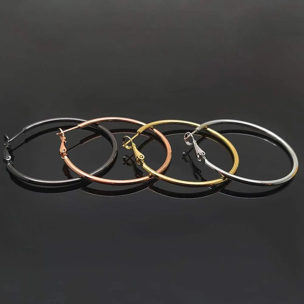 Rose Gold Hoop Earrings for Women, Fashion Round Lightweight Hoops Earrings Gift White Gold Rose Gold Plated 40mm - 50mm - 60mm