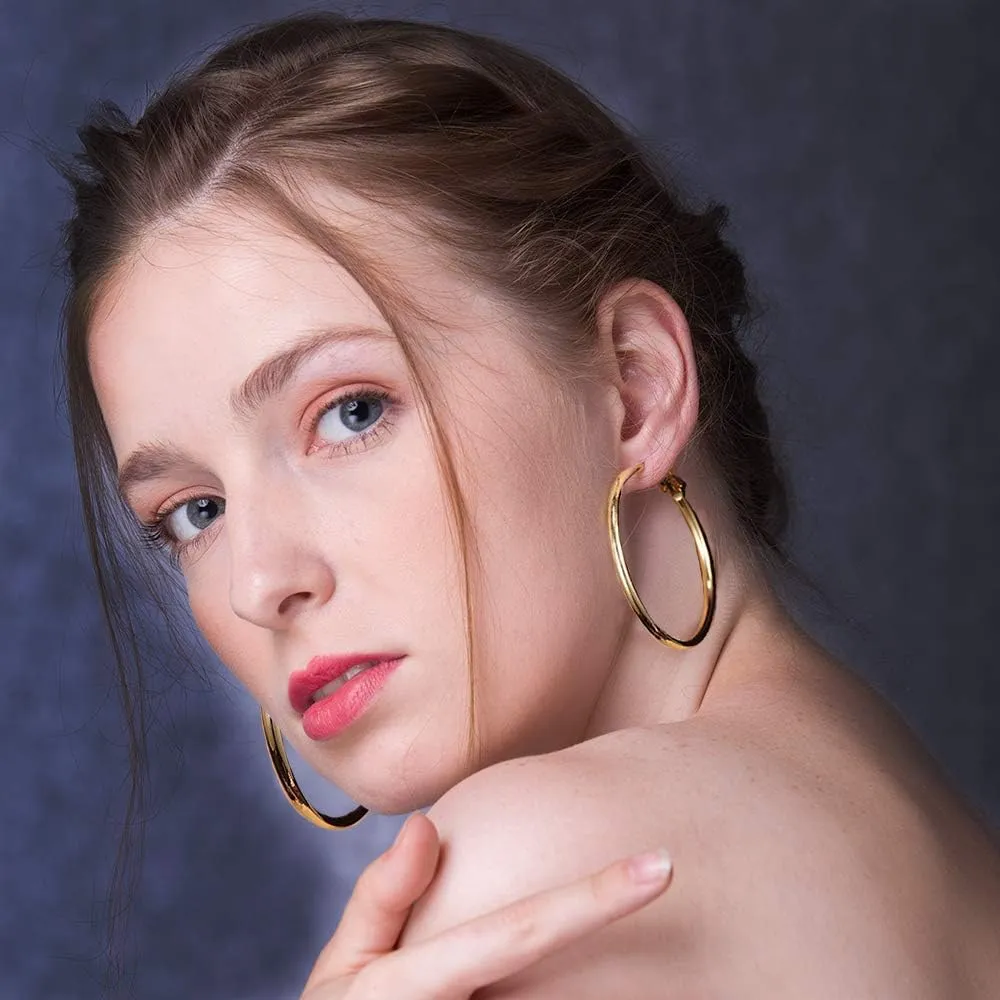 Rose Gold Hoop Earrings for Women, Fashion Round Lightweight Hoops Earrings Gift White Gold Rose Gold Plated 40mm - 50mm - 60mm