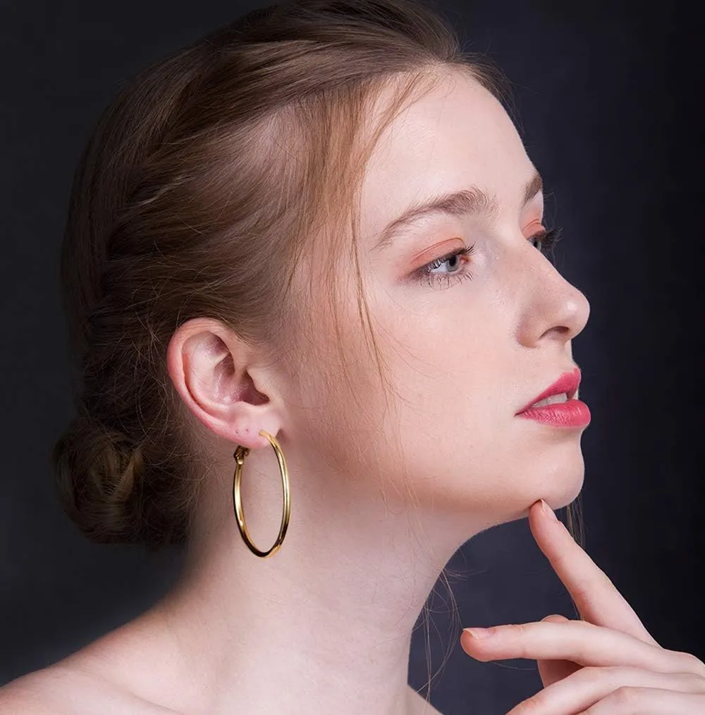 Rose Gold Hoop Earrings for Women, Fashion Round Lightweight Hoops Earrings Gift White Gold Rose Gold Plated 40mm - 50mm - 60mm