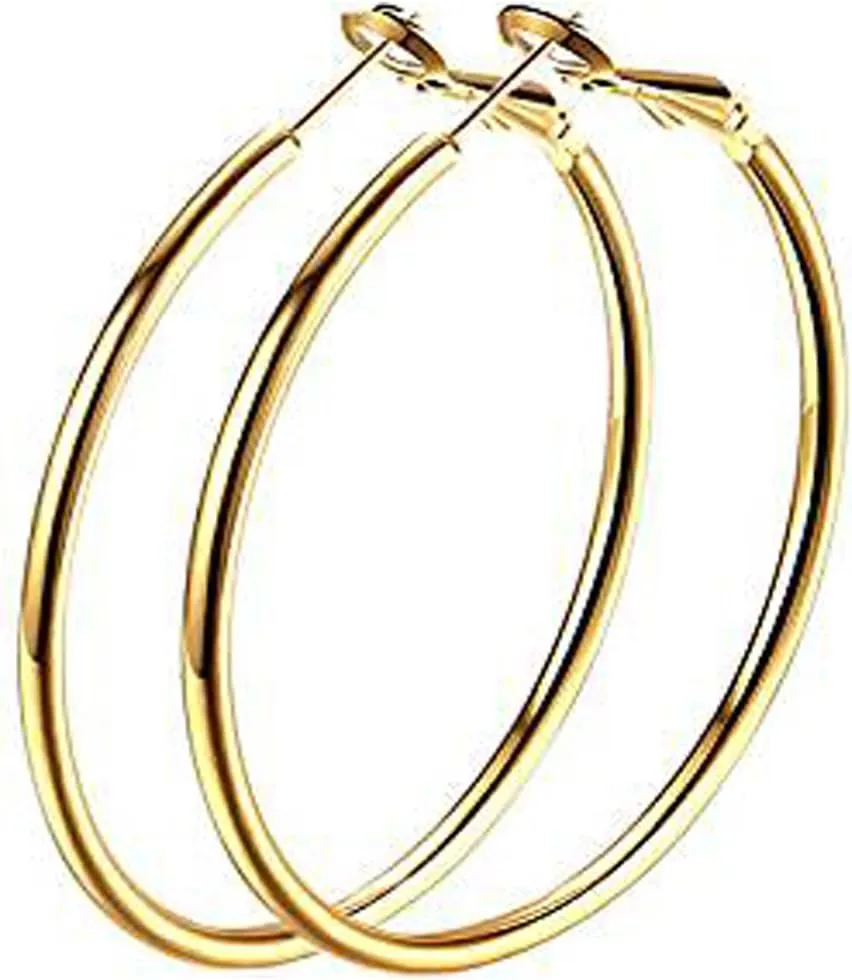 Rose Gold Hoop Earrings for Women, Fashion Round Lightweight Hoops Earrings Gift White Gold Rose Gold Plated 40mm - 50mm - 60mm