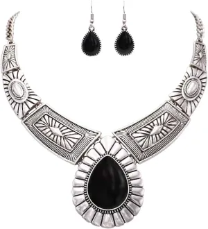 Rosemarie Collections Womens Chic Western Teardrop Howlite Stone Statement Necklace Earrings Set, 16" 3" Extender