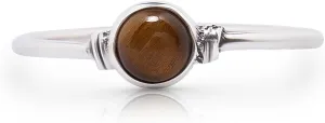 Round Tiger Eye Delicate Ring- 925 Sterling Silver - Ethnic Boho Chic Hand Made Jewelry Us Size 5-10