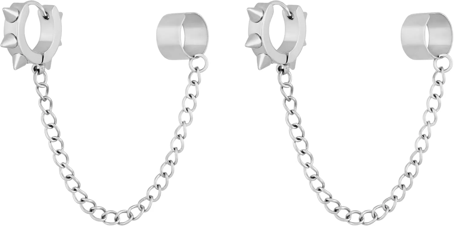 Sacina Goth Punk Spike Ear Cuff Earrings, Gothic Punk Emo Grunge Silver-tone Spike Earrings, Christmas Jewelry Gifts for Women