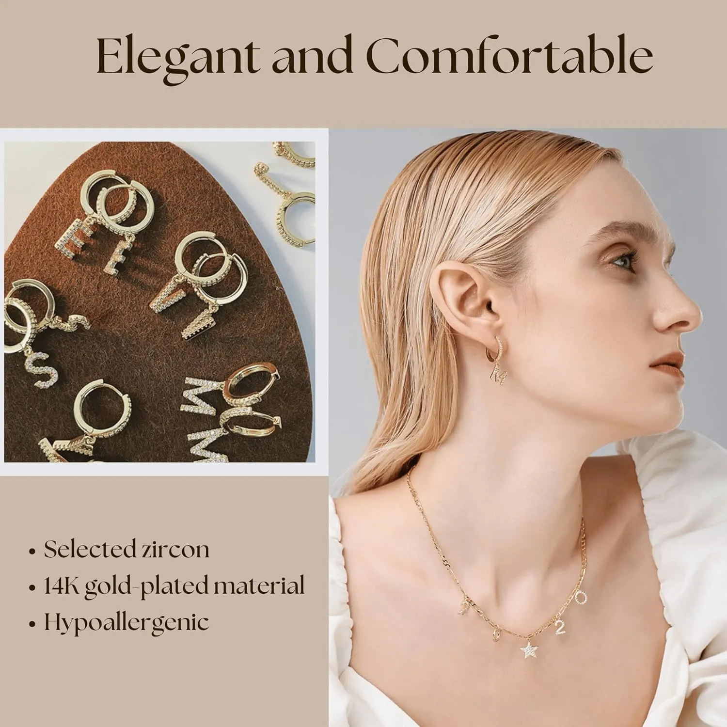SANNYRA Initial Hoop Earrings for Women, 14K Gold Silver Rose Gold Plated CZ Letter Hypoallergenic Stud Earring Gifts