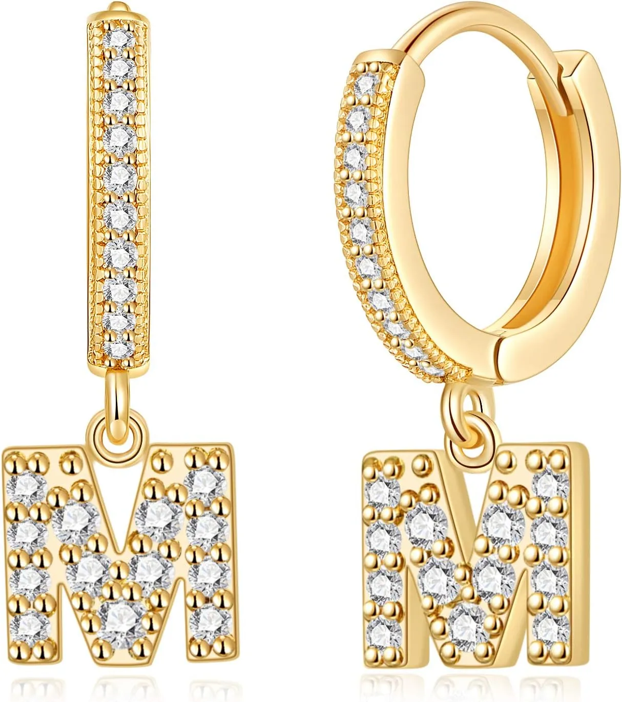 SANNYRA Initial Hoop Earrings for Women, 14K Gold Silver Rose Gold Plated CZ Letter Hypoallergenic Stud Earring Gifts