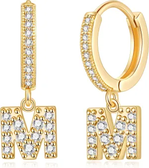SANNYRA Initial Hoop Earrings for Women, 14K Gold Silver Rose Gold Plated CZ Letter Hypoallergenic Stud Earring Gifts