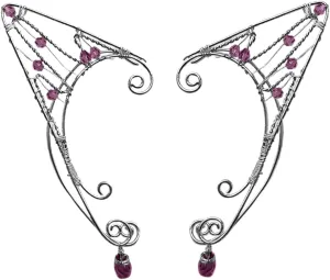 Silver Elf Ear Cuffs - Wire Wrap with Beads | Adjustable Lightweight Ear Jewelry