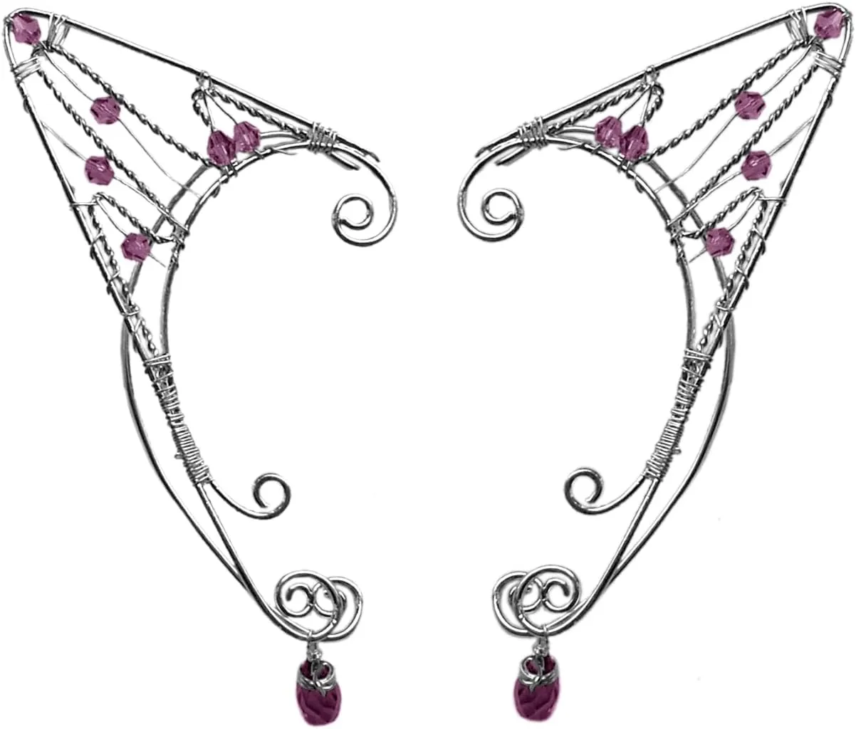 Silver Elf Ear Cuffs - Wire Wrap with Beads | Adjustable Lightweight Ear Jewelry