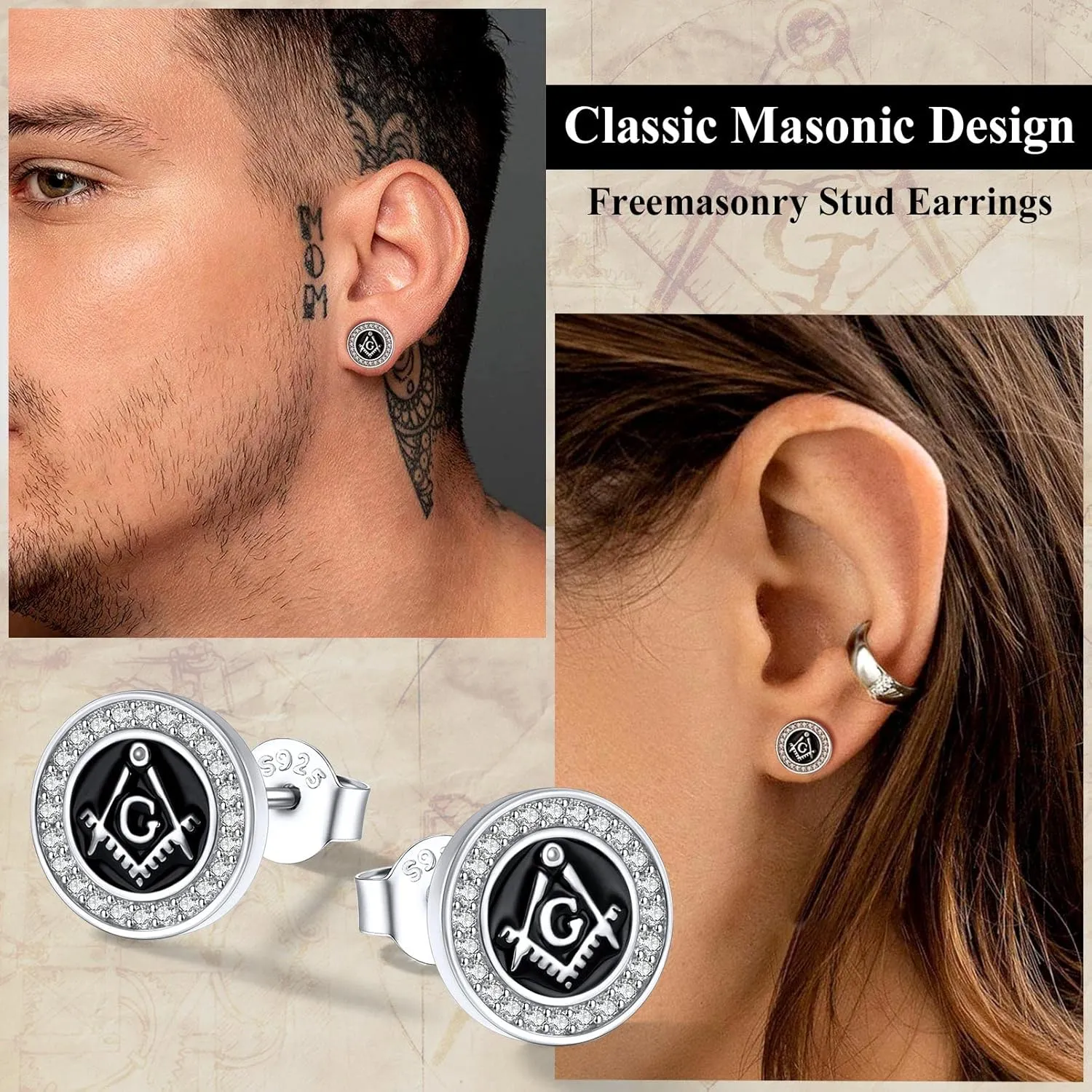 Silvora 925 Sterling Silver Zirconia Earrings Studs, Thors Hammer/Compass/Skull/Celtic Knot/Valkbut/Wolf Head Ear Studs Engraved with Rune Symbol Dainty Earrings for Men Women,Come with Box